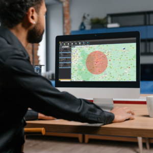 A man using a computer to set up geofencing